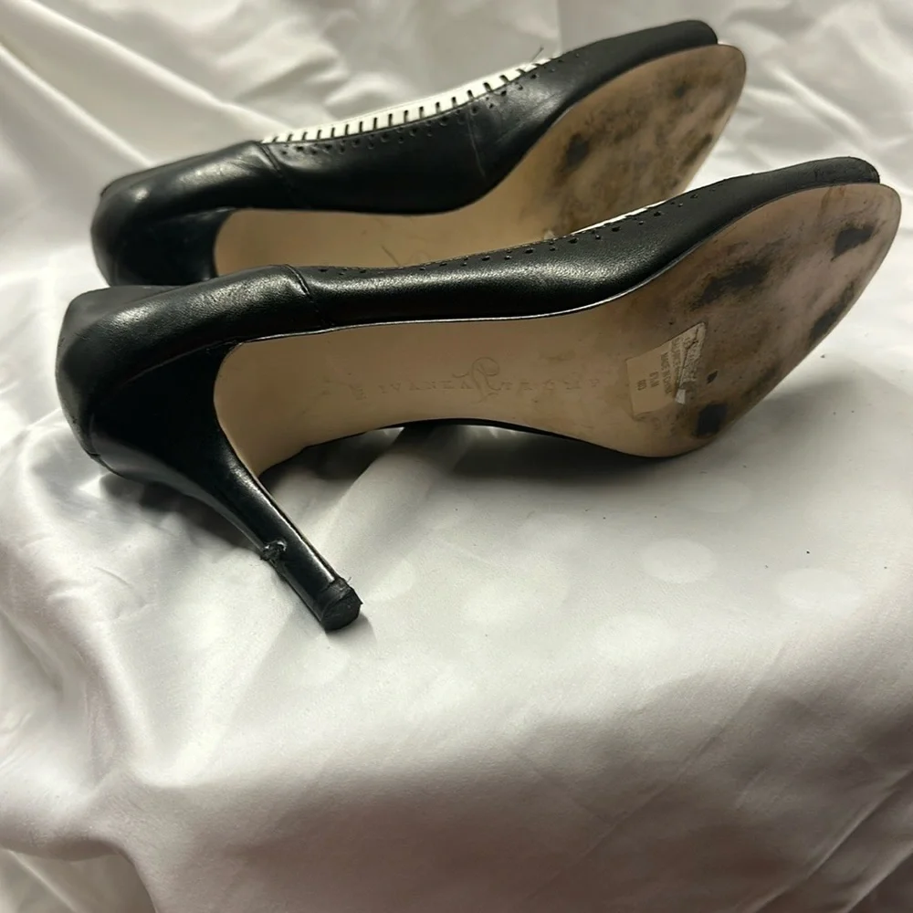 Ivanka Trump Black and White Peep-Toe Heels